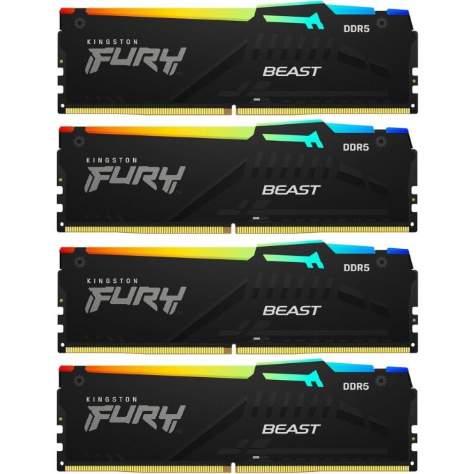 Оперативная память 128Gb DDR5 5200MHz KINGSTON FURY BEAST BLACK RGB () (4x32Gb KIT) KF552C40BBAK4-128 Оперативная память 128Gb DDR5 5200MHz KINGSTON FURY BEAST BLACK RGB () (4x32Gb KIT) KF552C40BBAK4-128