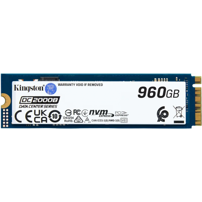 Твердотельный накопитель KINGSTON SSD DC2000B 960GB, M.2 22x80mm, NVMe, PCIe Gen 4x4, 3D TLC, R/W 7000/1300MB/s, IOPs 540 000/47 000, TBW 700, DWPD 0.4 (12 мес) SEDC2000BM8/960G Твердотельный накопитель KINGSTON SSD DC2000B 960GB, M.2 22x80mm, NVMe, PCIe Gen 4x4, 3D TLC, R/W 7000/1300MB/s, IOPs 540 000/47 000, TBW 700, DWPD 0.4 (12 мес) SEDC2000BM8/960G